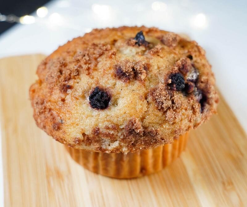 Blueberry muffin on wooden table